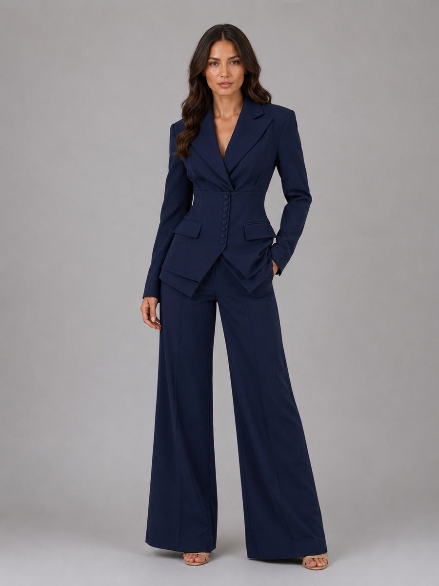 Anselma | Conjunto de Dos Piezas con Blazer Entallada y Lazo en Espalda y Pantalón Palazzo
