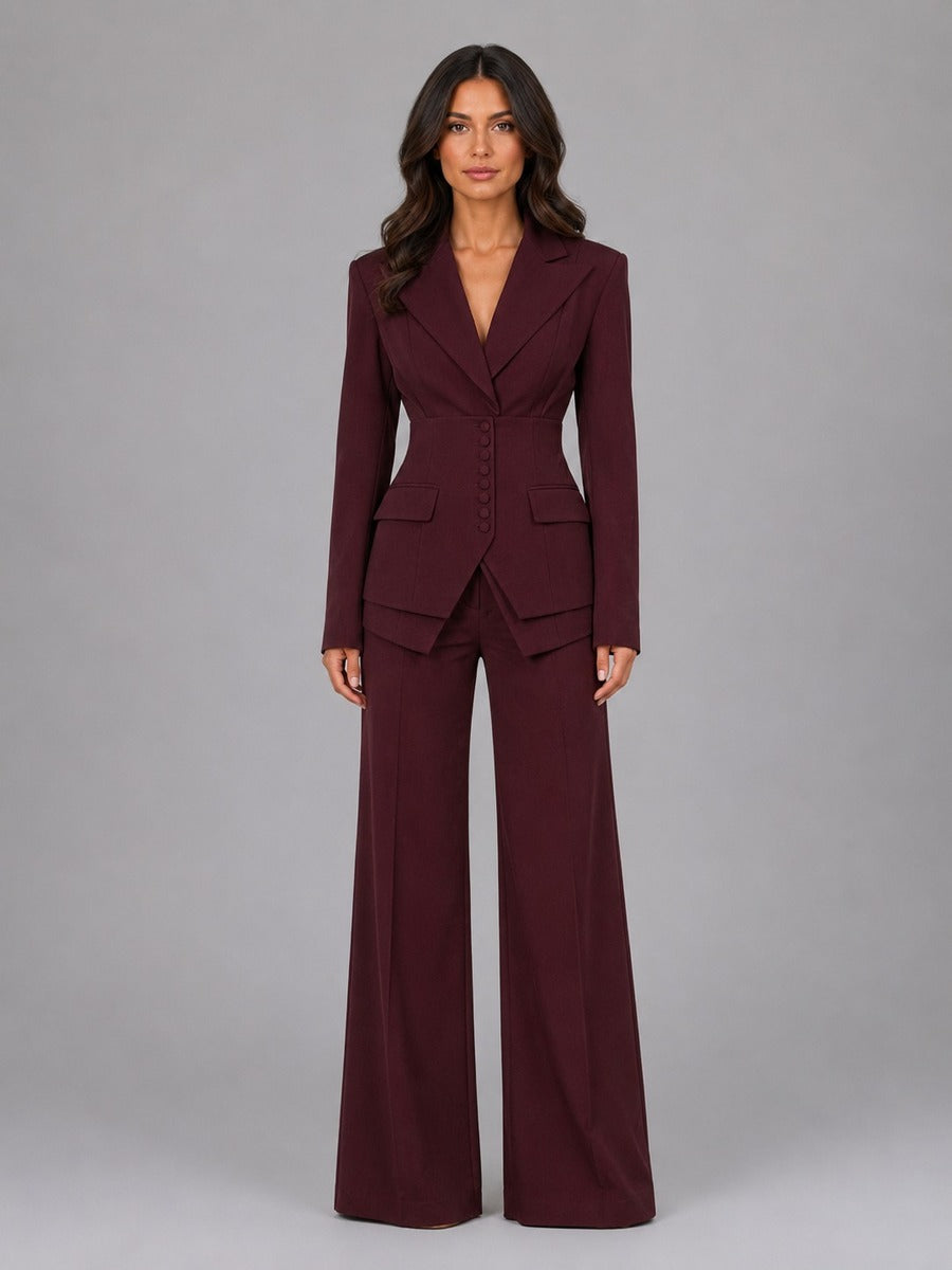 Anselma | Conjunto de Dos Piezas con Blazer Entallada y Lazo en Espalda y Pantalón Palazzo