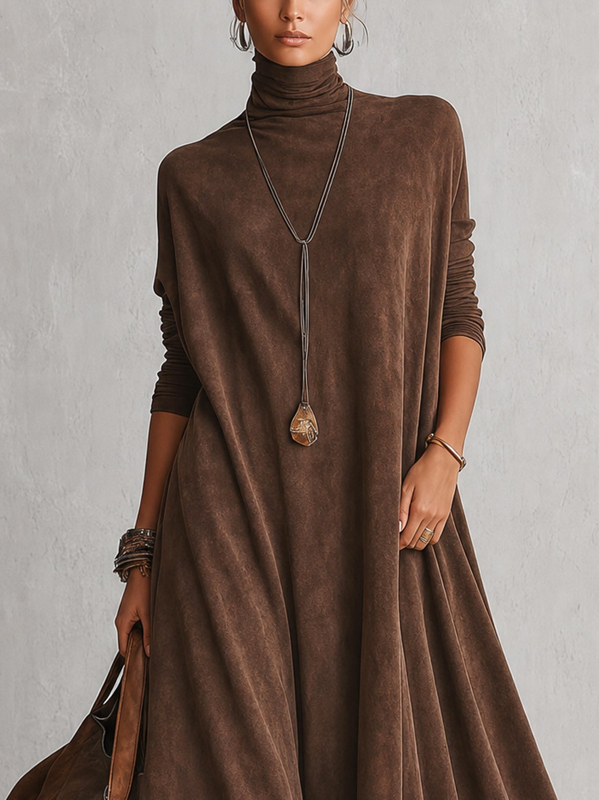 Brunella| Vestido Largo Efecto Ante con Bajo de Encaje