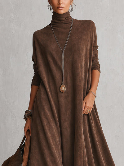 Brunella| Vestido Largo Efecto Ante con Bajo de Encaje