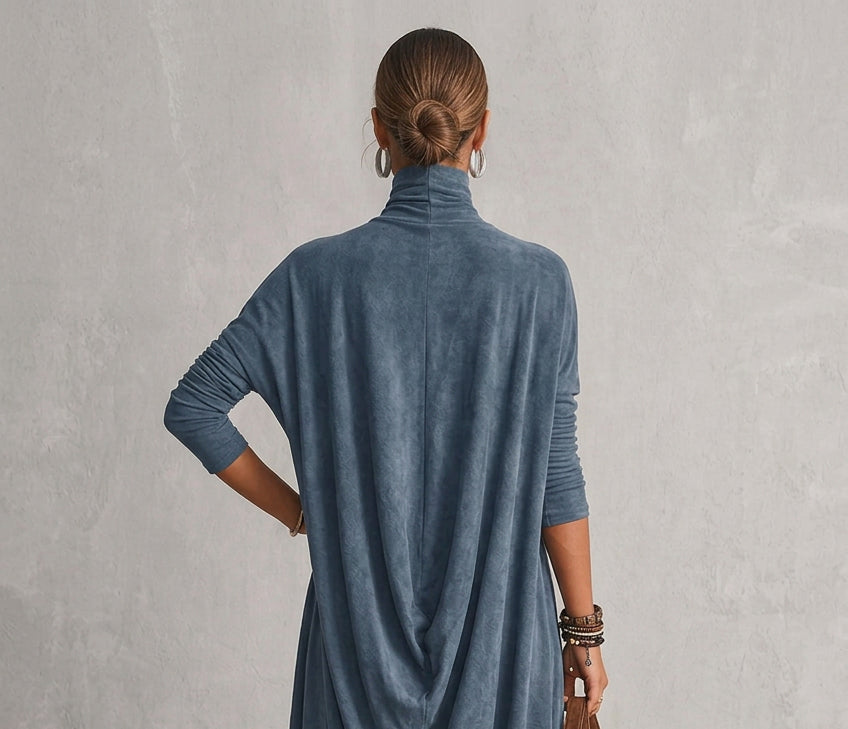 PETRA | Vestido Largo Efecto Ante con Bajo de Encaje