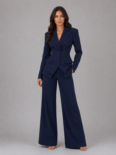 Anselma | Conjunto de Dos Piezas con Blazer Entallada y Lazo en Espalda y Pantalón Palazzo