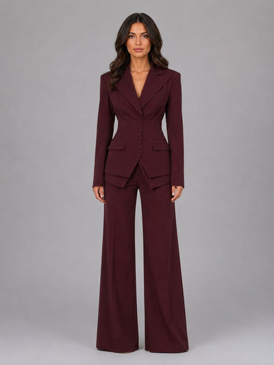 Anselma | Conjunto de Dos Piezas con Blazer Entallada y Lazo en Espalda y Pantalón Palazzo