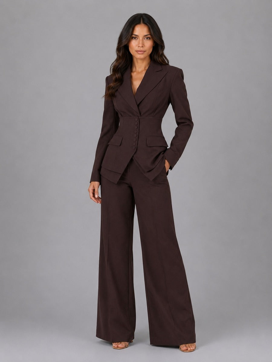 Anselma | Conjunto de Dos Piezas con Blazer Entallada y Lazo en Espalda y Pantalón Palazzo