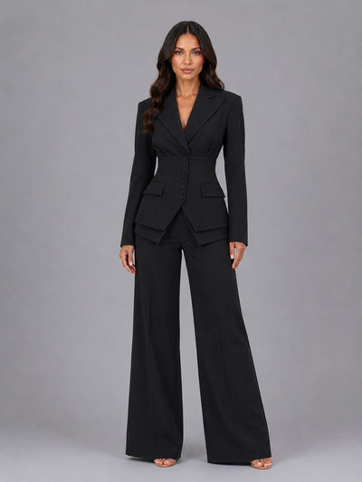 Anselma | Conjunto de Dos Piezas con Blazer Entallada y Lazo en Espalda y Pantalón Palazzo