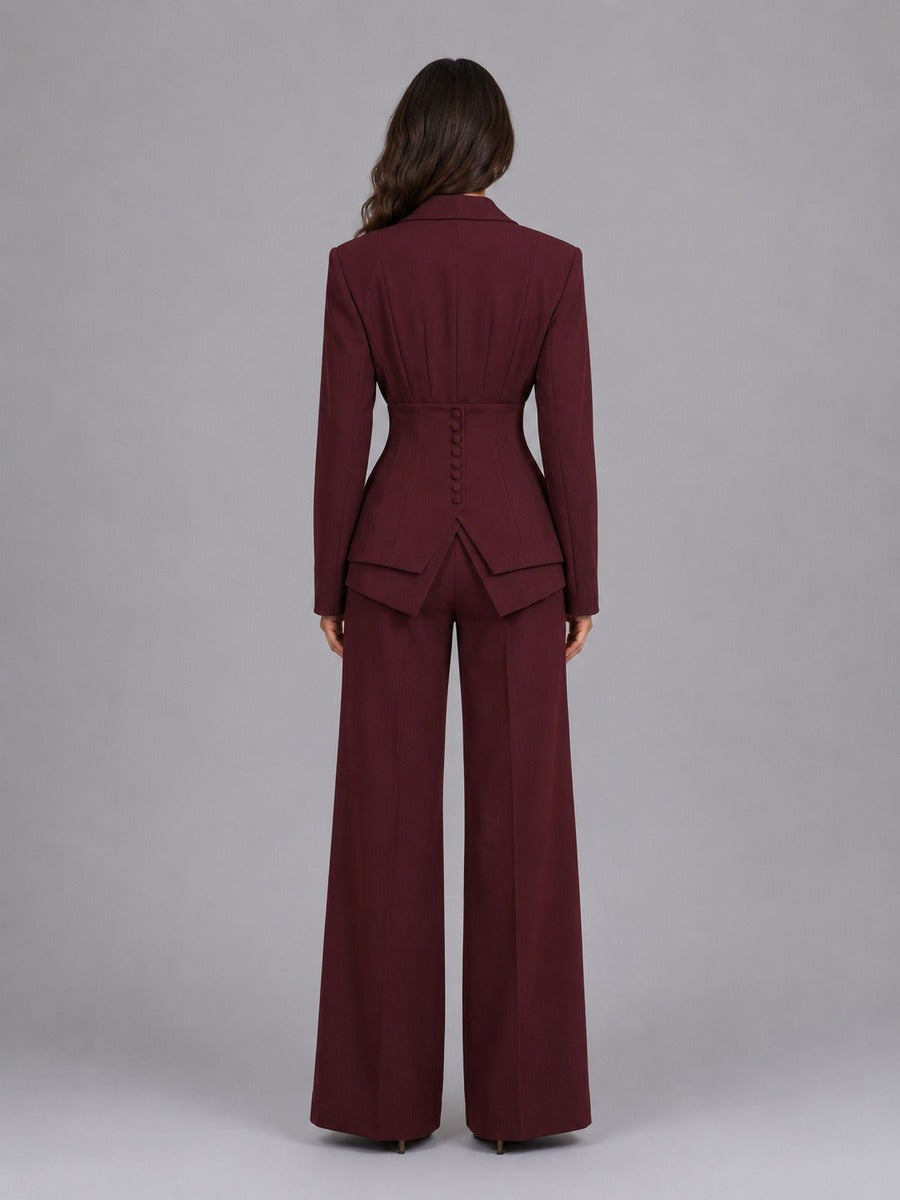 Anselma | Conjunto de Dos Piezas con Blazer Entallada y Lazo en Espalda y Pantalón Palazzo