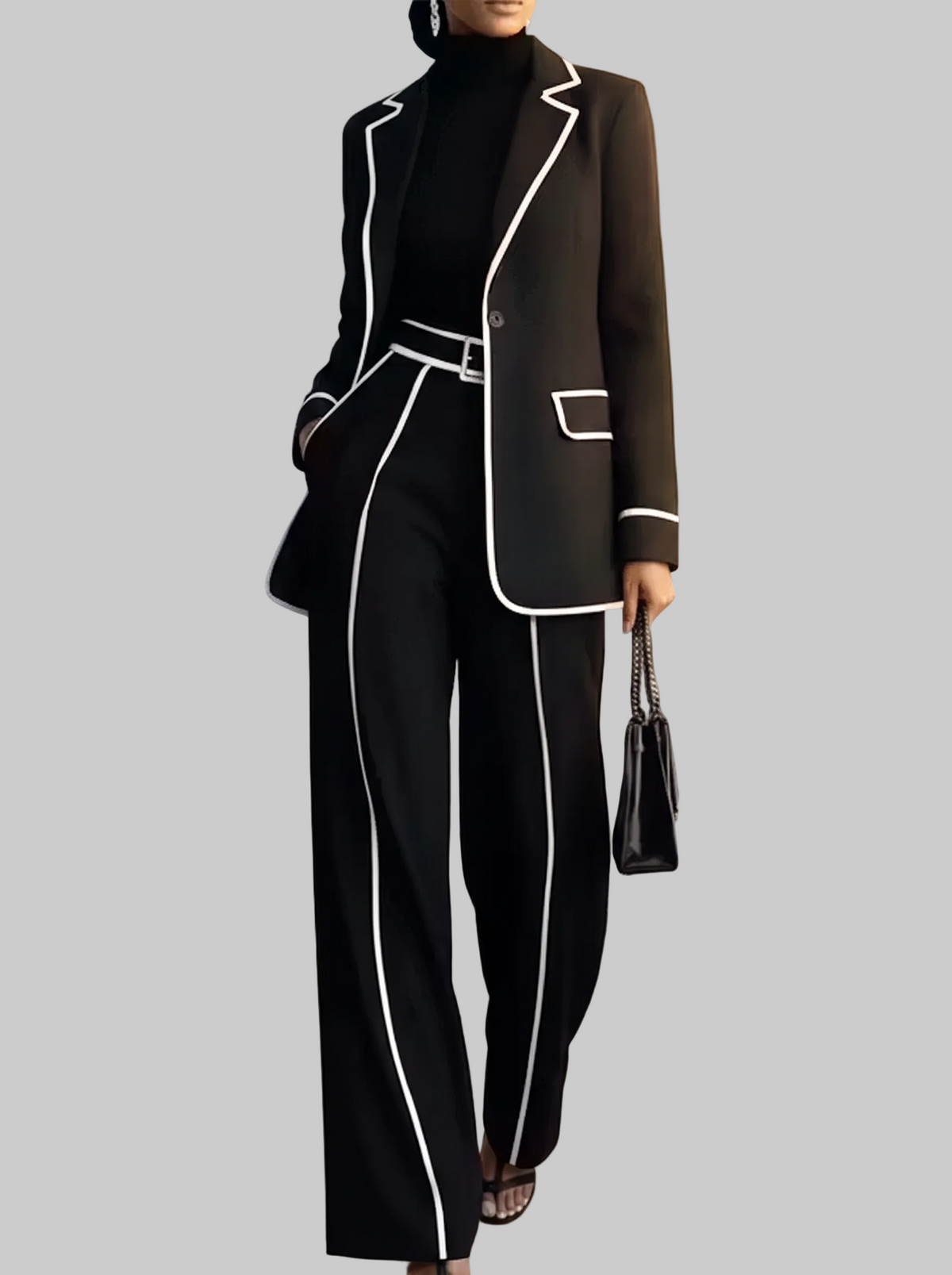 Clementina | Conjunto de Blazer y Pantalón con Ribetes a Contraste