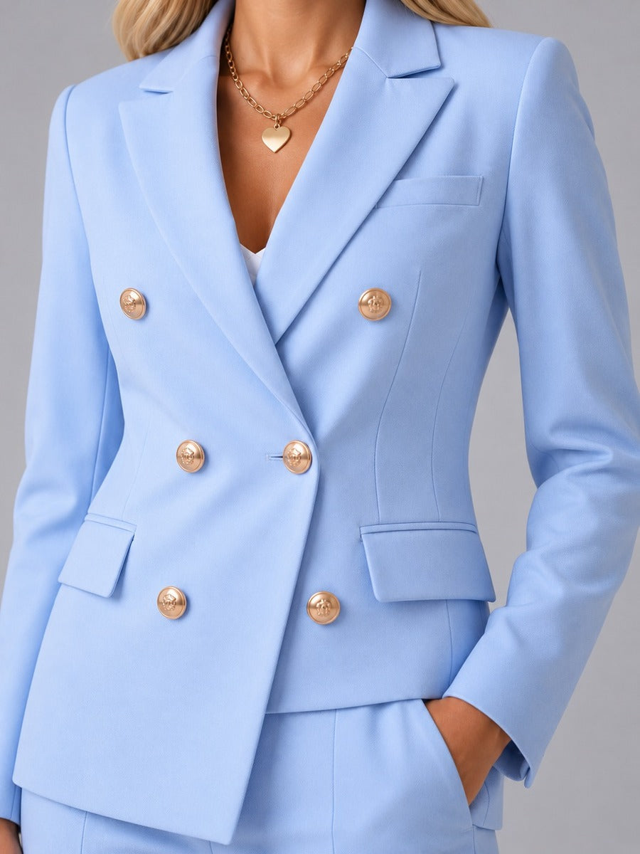Verdiana | Traje de Dos Piezas con Blazer de Doble Botonadura, Solapas de Pico y Pantalones Tobilleros