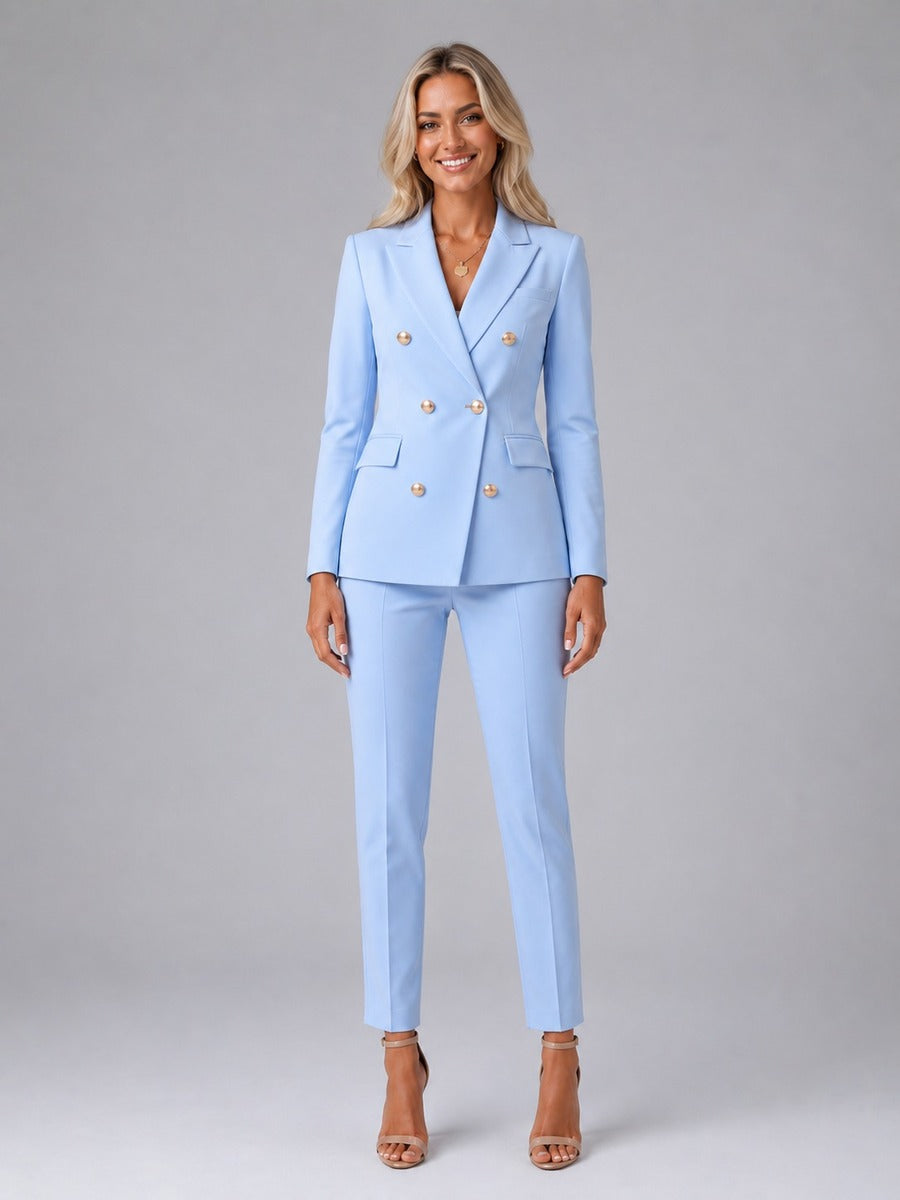 Verdiana | Traje de Dos Piezas con Blazer de Doble Botonadura, Solapas de Pico y Pantalones Tobilleros