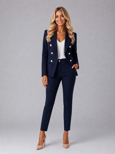 Verdiana | Traje de Dos Piezas con Blazer de Doble Botonadura, Solapas de Pico y Pantalones Tobilleros