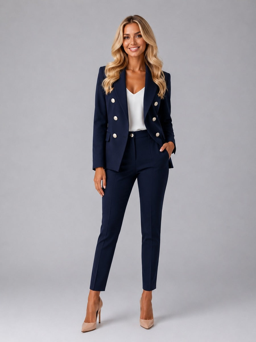 Verdiana | Traje de Dos Piezas con Blazer de Doble Botonadura, Solapas de Pico y Pantalones Tobilleros